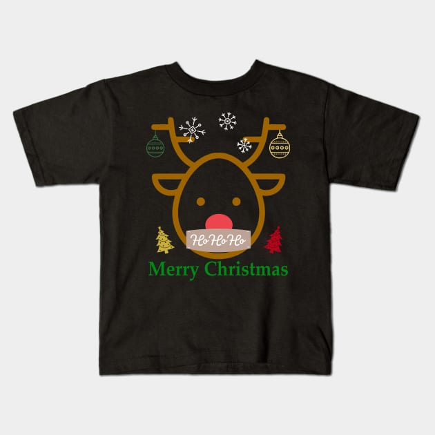 Merry Christmas Red Nosed Reindeer With Mask Kids T-Shirt by mikels